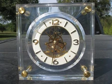 Seiko quartz desk clock actylic lucite skeleton vintage works 7"