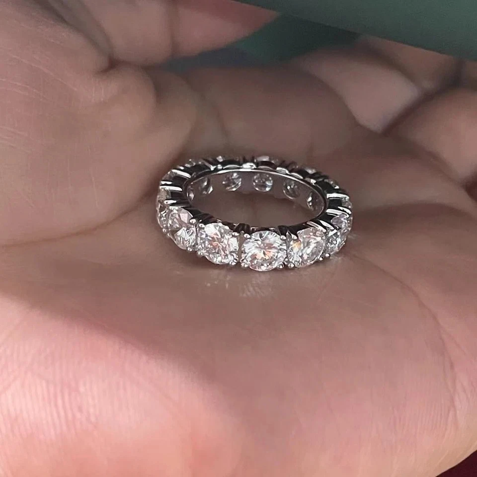 4Ct Round Cut Natural Diamond Eternity Wedding Band 18K White Gold Size 6 7 8 - Image 4 of 4