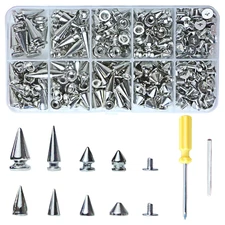 354 Sets Punk Spikes and Studs Kit，8 Sizes Cone Spikes,Metal Tree Spikes Studs f