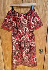 Talbots Red Paisley Floral Pencil Dress Size 8 Lined