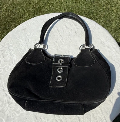 Authentique PRADA Sac à Main Moon en Suede noir Black Suade Bag Vintage - Photo 1/4