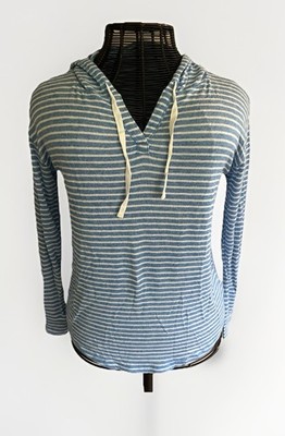 SO Women's Pink Light Blue White Striped Hooded Long Sleeve Shirt Sz.M
