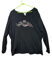 Rebecca Malone Woman’s Blouse 3X Black Cowboy Boots Hat Design Cotton Long Sleev