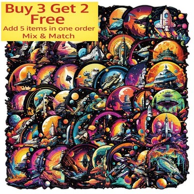 50pc Waterproof Vinyl Stickers Spaceship Galaxy Outer Space Luggage Phone Laptop