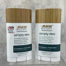 2 Pack Aluminum Free Deodorant RAW SUGAR Simply Deo Eucalyptus Fresh Mint 2.7oz