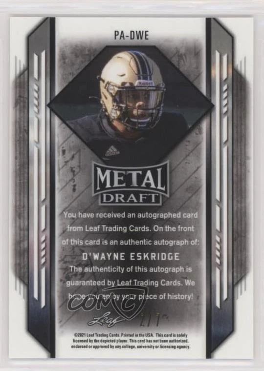 2021 Leaf Metal Draft Portrait Orange Marble /7 D'Wayne Eskridge Rookie Auto RC - Image 2 of 2