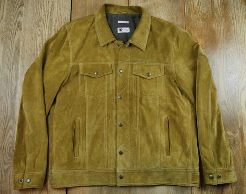 Tellason Suede Calf Split Trucker Jacket Mens XXL Silky Gold Leather - product listing photo