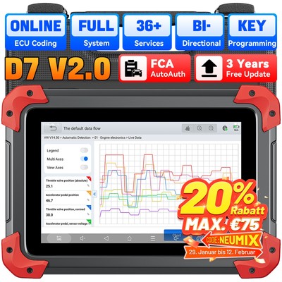 XTOOL D7 V2.0 KFZ OBD2 Diagnosegerät Auto Fehler Auslesen ALLE System ECU Coding