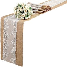 Chemin De Table En Jute Naturel Chanvre Et Dentelle Rustique, Mariage Fête