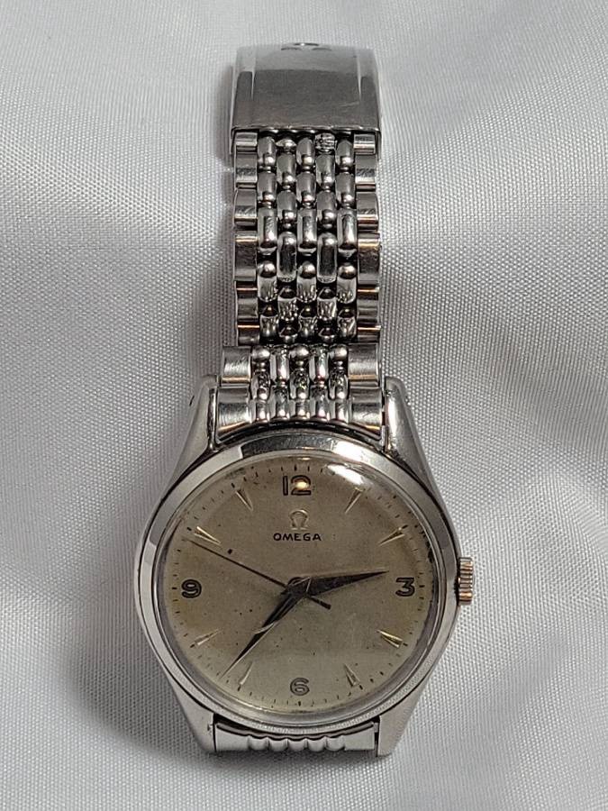 Vintage 1950s Omega Manual Wind Watch w/ Original Beads of Rice Bracelet