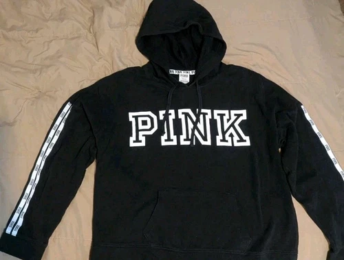 UNDERCOVER Felpa con cappuccio VS PINK taglia L nera pullover logo leggero spalla a goccia