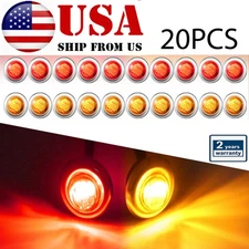 20X Marker Light 3/4" LED Truck Trailer Round Clearance Side Light Amber/Red NEW