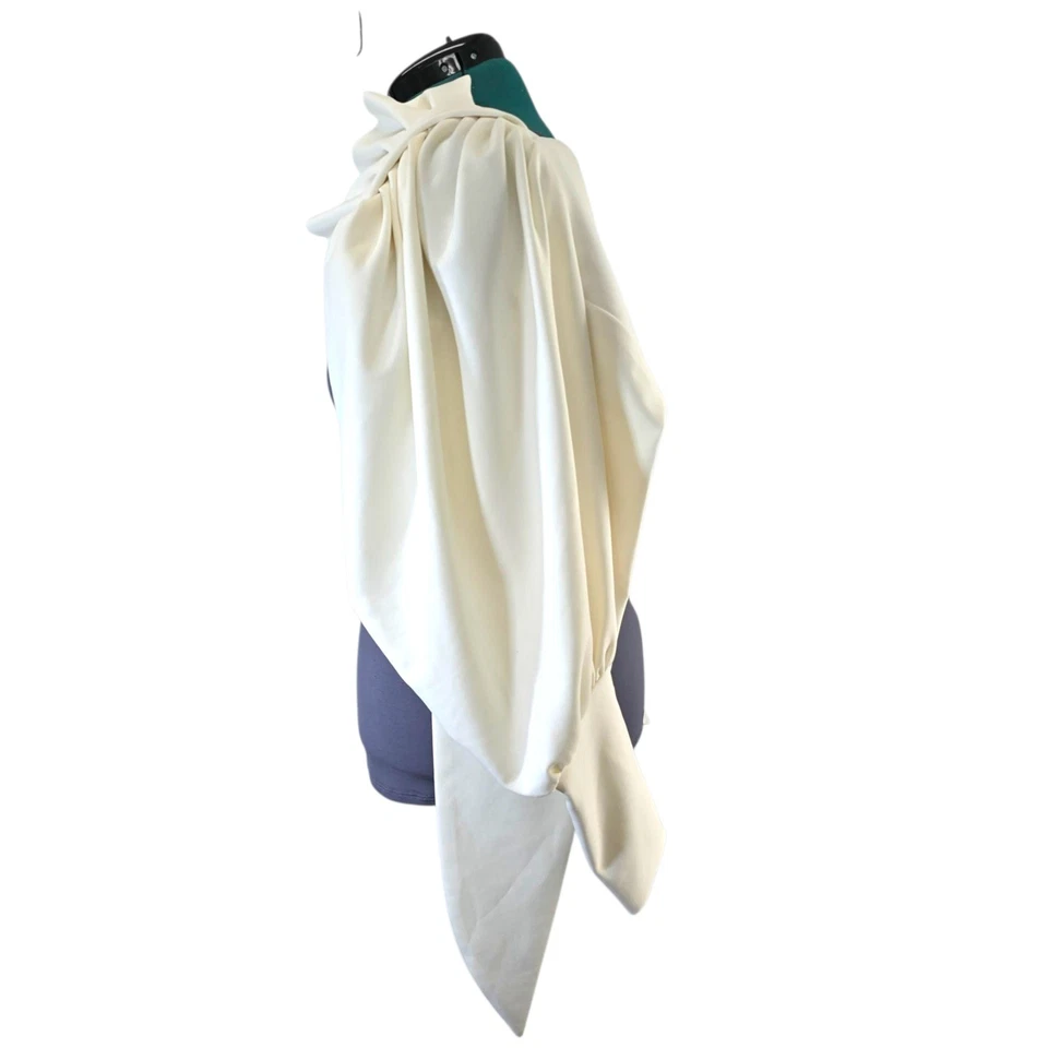 Blusa para mujer ETA Queen Top beige recortada con volantes manga corbata delantera - L Foto 2 de 4