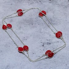 Natural Red Carnelian Gemstone Handmade 925 Sterling Silver Necklace 18" p596
