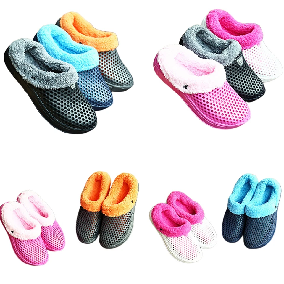 Gefütterte Hausschuhe Clogs mit Fell winterwarm für Damen & Herren Neu - Bild 2 von 2