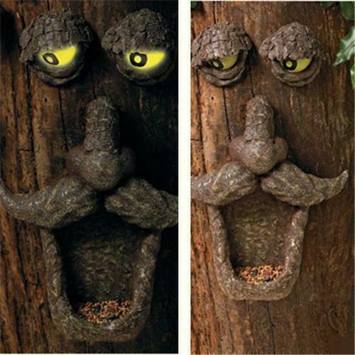 Glow In The Dark Forest Tree Face Bird Feeder Garden Halloween