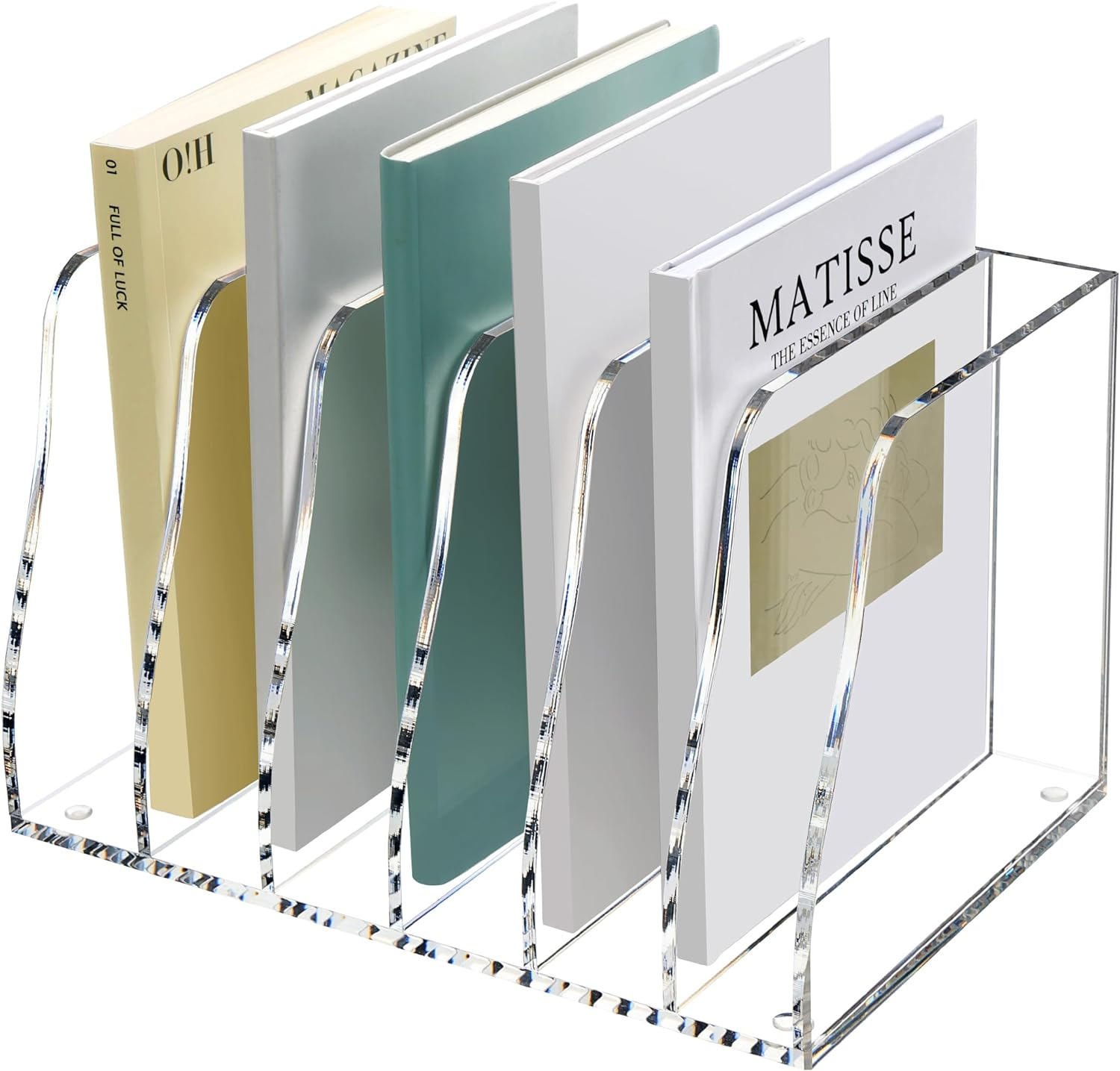 Acrylic Desk File Organizer, 6 Vertical Compartments Clear Magazine File Holder-image