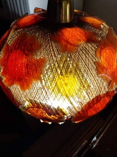MCM Rock Candy lucite pendant light chunky hanging swag lamp woven background - Picture 3 of 11