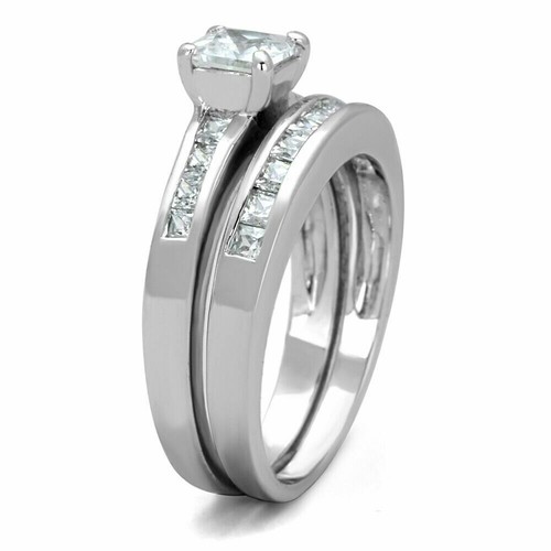 3 PCS All Stainless Steel His Hers Engagement Wedding Matching Band Ring Set - Picture 7 of 9