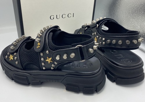 GUCCI SANDAL Unisex Trek STUDDED Blk LEATHER NAPPA PANTO Adj Strap Size7, Italy - Picture 7 of 9