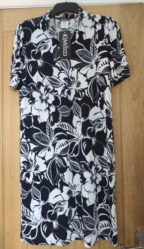 NWT Navy/White Floral Midi Dress Size M Kim&Co Qvc - Picture 2 of 4