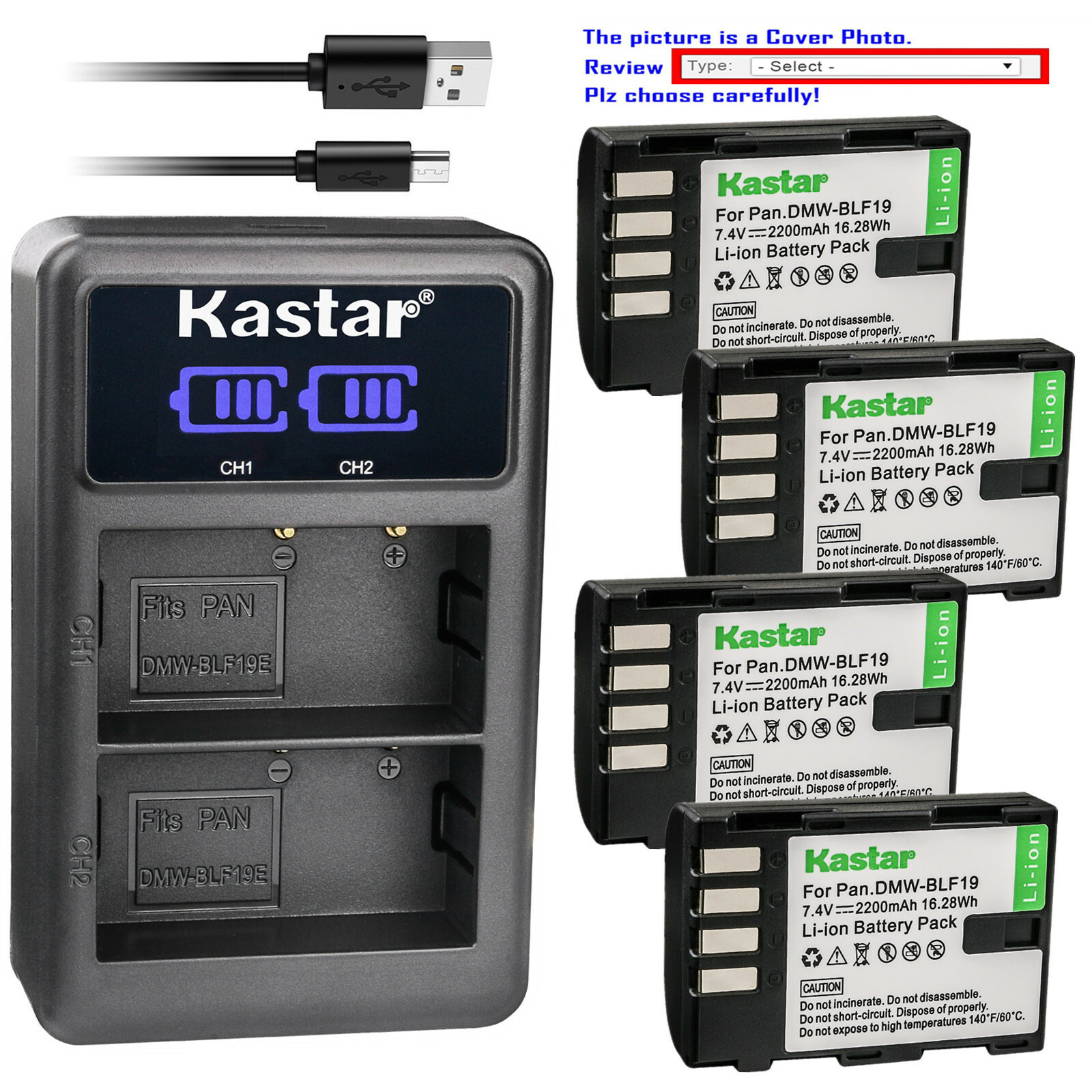 Kastar Battery LCD Dual Charger for Panasonic DMW-BLF19 BLF19E & Lumix DC-GH5