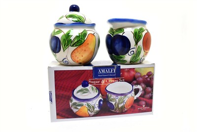 Zrike Royal Norfolk Amalfi Blue White Fruit Vegetable Cream & Sugar Set NIB 