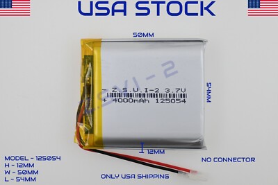 3.7V 4000mAh 125054  Lithium Polymer LiPo Rechargeable Battery (USA STOCK)