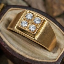 Round Natural GH/SI Diamond Men's Cluster Wedding Ring 14k Yellow Gold