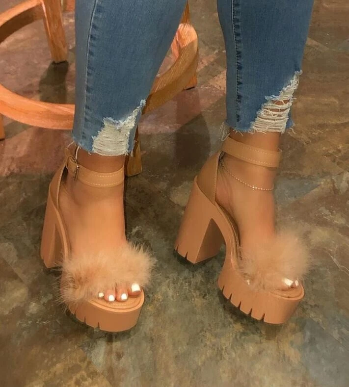 Nude furry heels clearance