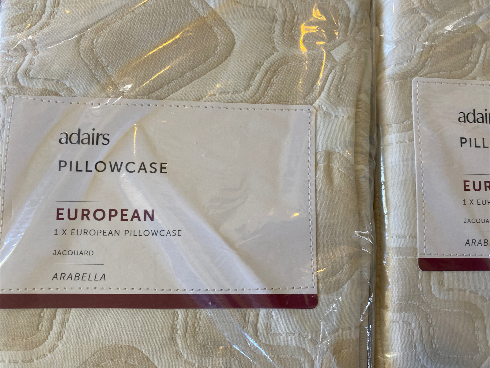 Adairs European Pillowcases X 2 Arabella Jacquard Natural Brand New