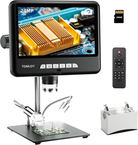 TOMLOV 2K Mikroskop cyfrowy 1200x HDMI 24MP LCD Mikroskop monetowy Ekran 10" - Zdjęcie 1 z 9