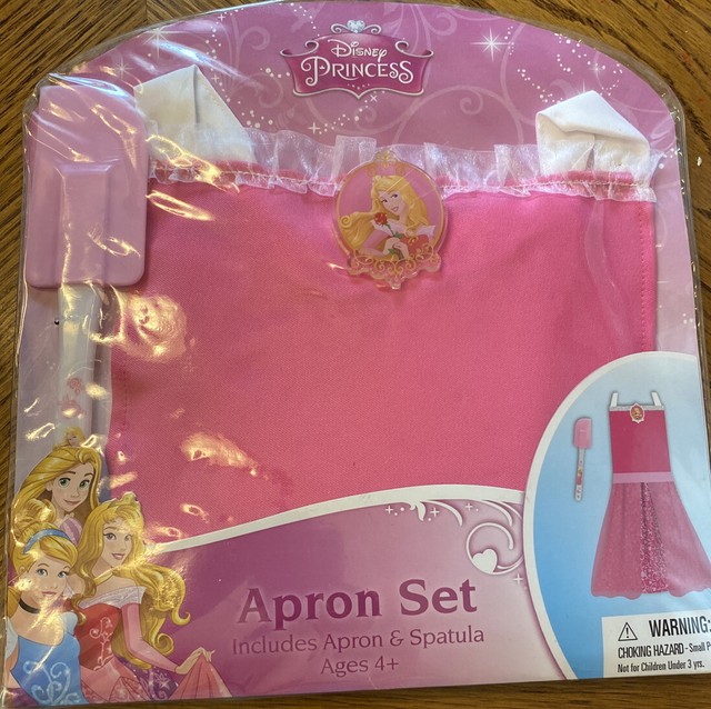 NEW, DISNEY PRINCESS SLEEPING BEAUTY PINK APRON SET, APRON & SPATULA