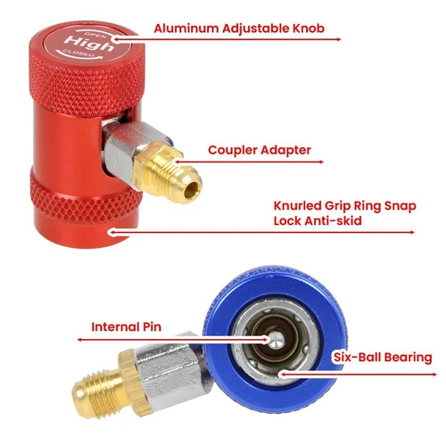 R1234yf Schnellwechsler Adapter Hoch-/Niederdruck A/C Kältemittel Krümmer Manometer - Bild 8 von 14
