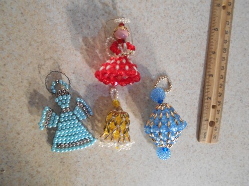 Angel Ornament Beads 50s Japan Christmas Lot 3 Beaded Red Blue White - Picture 9 of 10