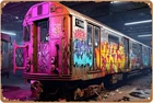 Retro NYC Subway Graffiti Train Tin Metal Signs Home Décor Vintage Style Print W