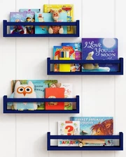 Navy Blue Floating Book Shelves for Nursery Boy, Decorative Wall Bookshelf fo...