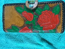 Hand Tooled Leather Wallet Western Rose