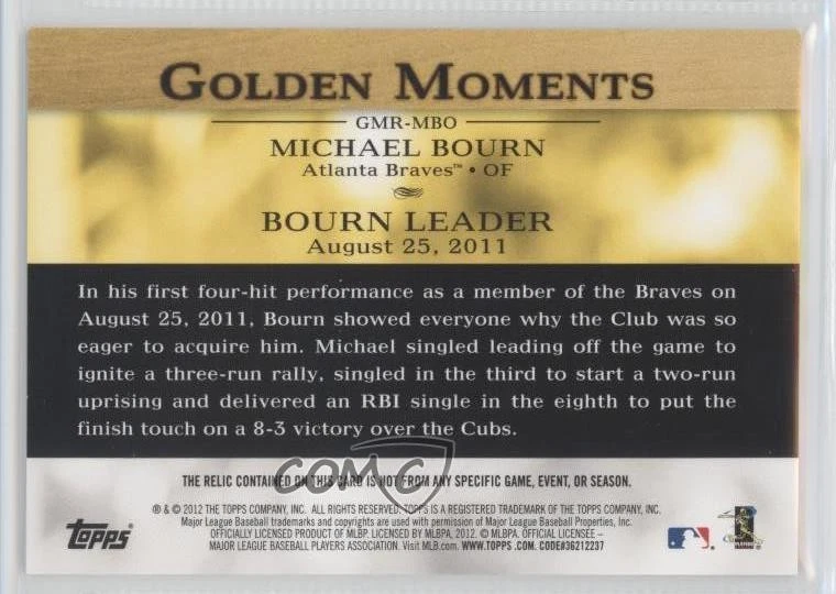 2012 Topps Golden Moments Relics Series 2 Michael Bourn #GMR-MBO - Image 2 of 2