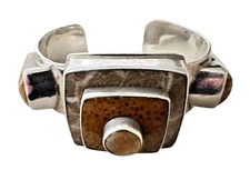 DARLA N NORDSTROM STERLING CUFF BRACELET DRUZY PETRIFIED PALM WOOD