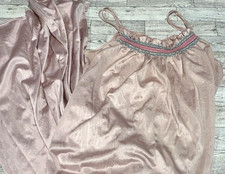 VTG Vanity Fair Women  s Shimmery Pink Nylon Pink Blue Embroidery Nightgown SMALL