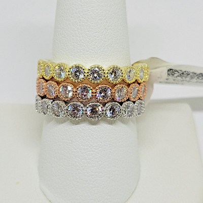 JTV Bella Luce 18k gelbe Rose und Sterlingsilber 3 Stapelring Set ~ Größe 10