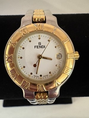 Vintage Fendi 900G White Face Two Tone Gold & Silver Swiss Quartz Dress Watch