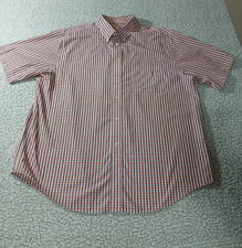 Roundtree Yorke Gold Label Mens Shirt XL Coral Navy White Plaid Button Up Sho
