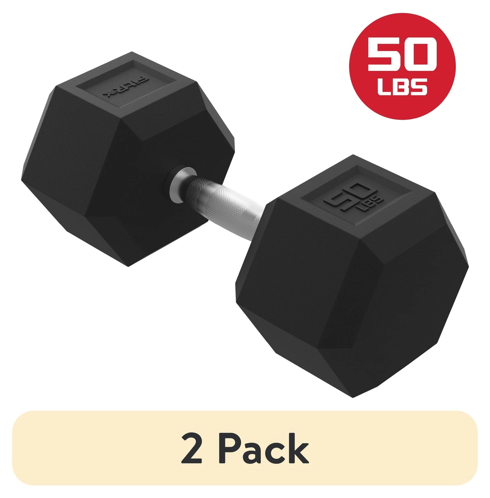 (2 pack 50lbs Rubber Hex Dumbbell – Solid Steel Handle Durable Rubber Coating