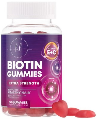 60 Gomitas De Biotina Para El Cabello Uñas y Piel 5000 mcg Con Vitaminas E y C