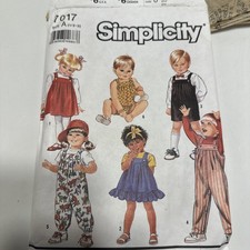 7017 Vintage Simplicity Sewing Pattern Girls 1990s Overalls Sundress Bubble Suit