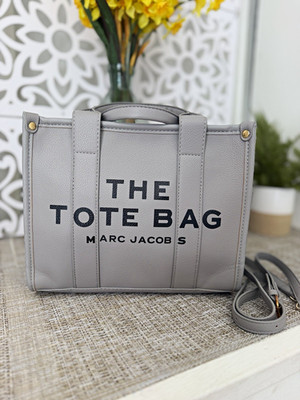 Marc Jacobs Small Gray Tote Bag Zip Top w/ Detachable Strap, Pockets, Logo