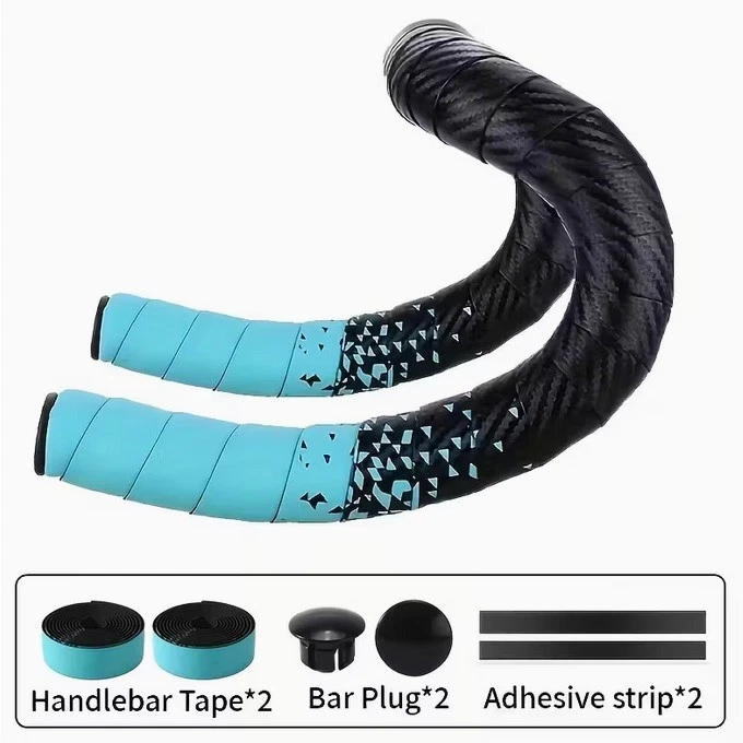 NASTRO MANUBRIO BICOLORE BICICLETTA CORSA BICI VINTAGE RETRO - CELESTE NERO - Immagine 2 di 2