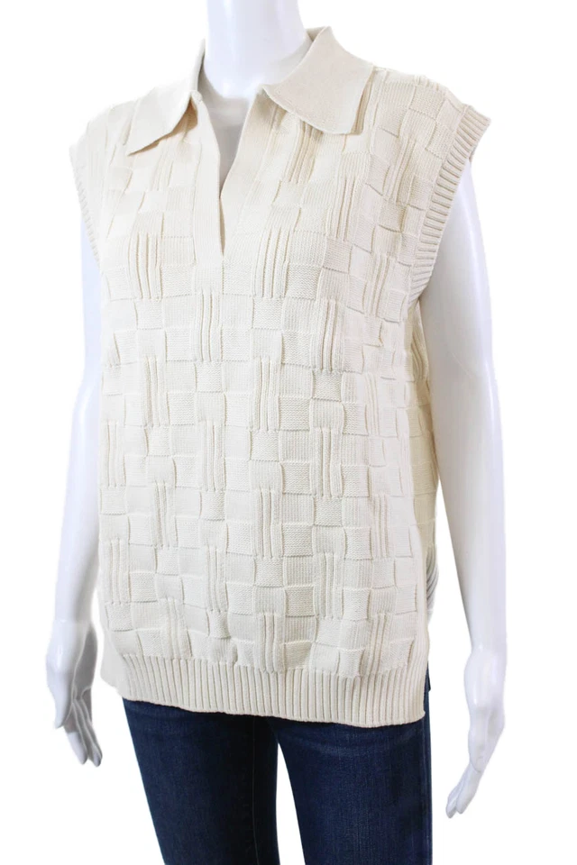 Ninety Percent Womens Cotton Blend Knit Collared Pullover Tank Top Cream Size M - Image 2 of 4